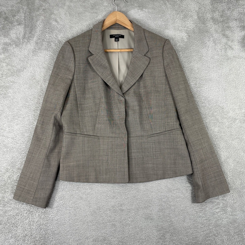 Ann Taylor Blazer Womens 12P Brown Wool Blend Peplum Professional Career Jacket